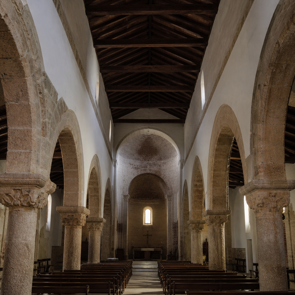 Naves y columnas de la Iglesia Parroquial de San Antonio Abad de Obejo