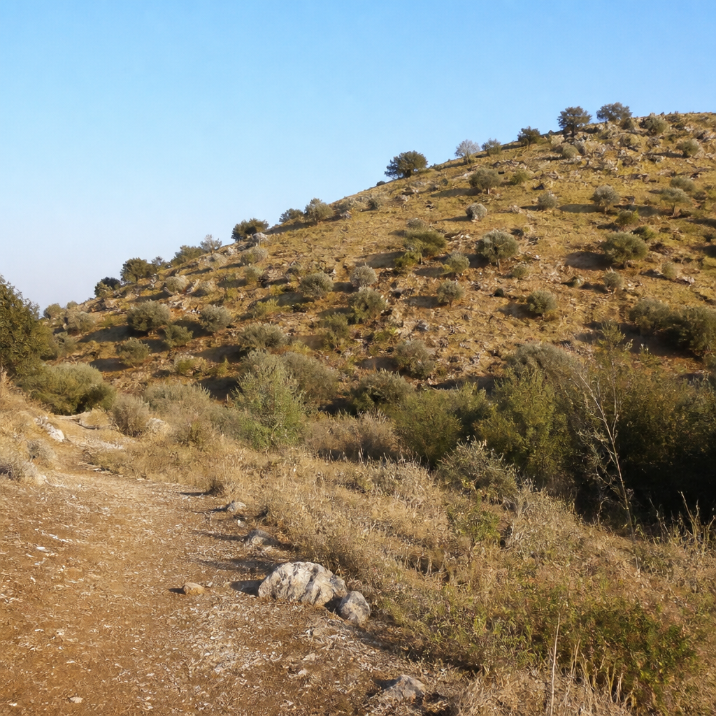 Ladera del Cerro del Pozuelo en Palenciana vista desde un camino de tierra