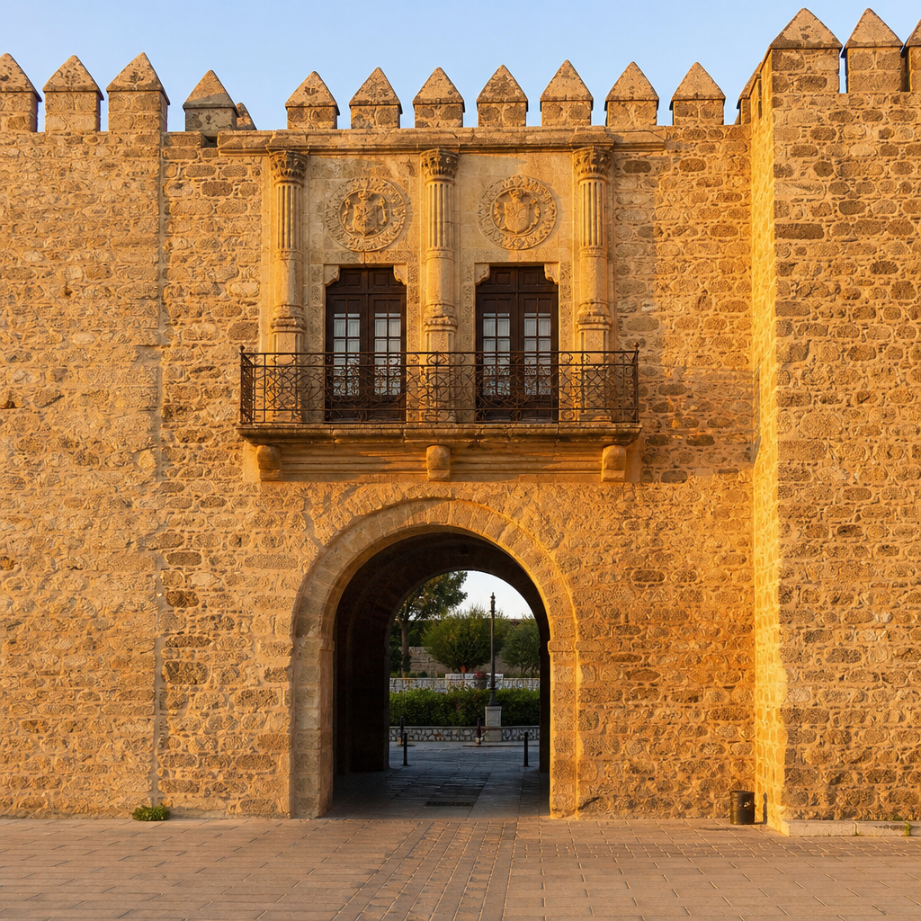 Balcón plateresco sobre la Puerta del Sol en la muralla urbana de Palma del Río