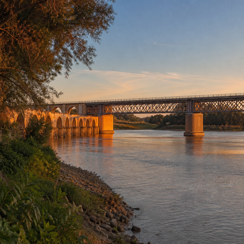 Tramo metálico del Puente de Hierro de Palma del Río visto desde la orilla