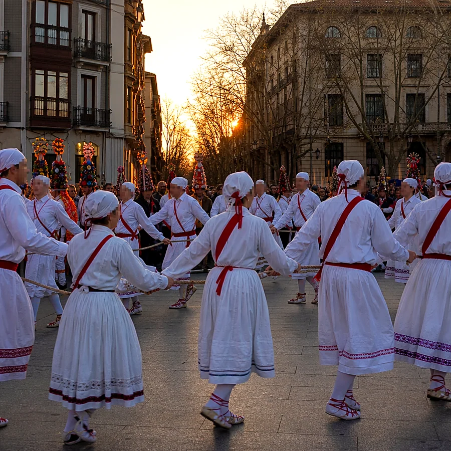 Recreación ilustrativa: Soka-dantza de San Blas en Pamplona entre San Nicolás y Sarasate