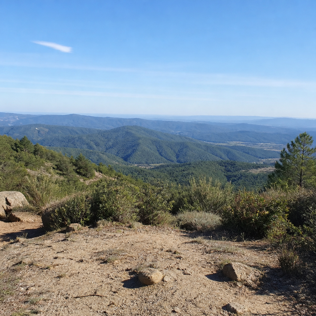 Horizonte de laderas y vegetación visto desde el mirador del Cerro de los Tomillos.