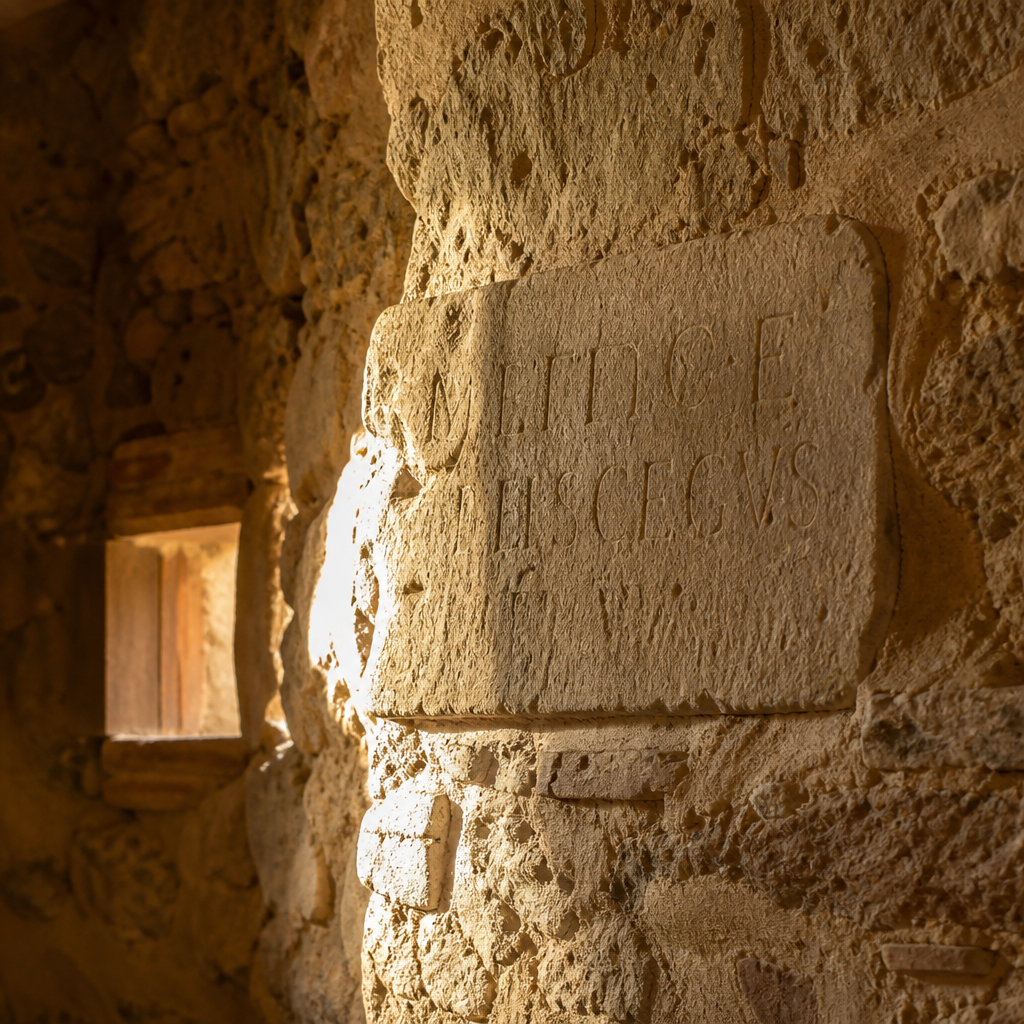 Estela funeraria romana en un contrafuerte de la Ermita de San Sebastián de Pedroche