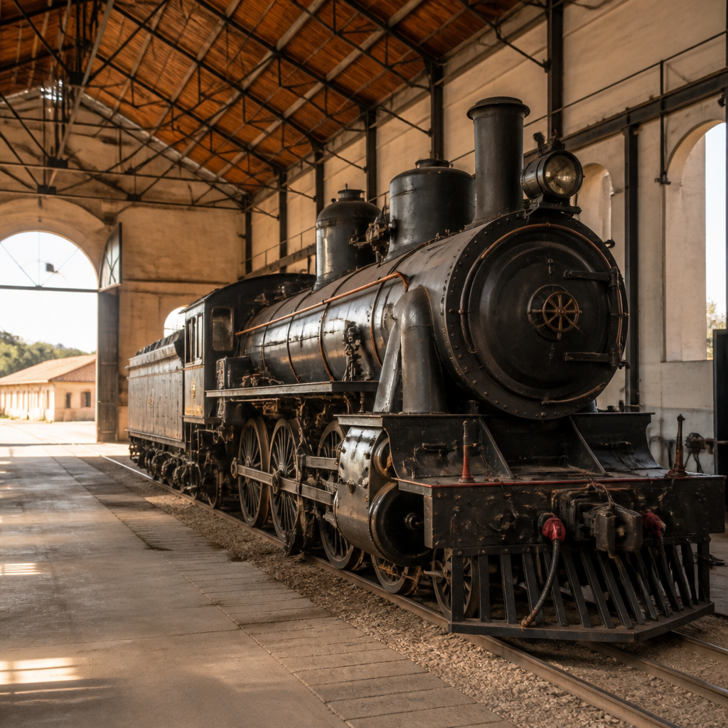 Locomotora en el Almacén Central de la SMMP, qué ver en Peñarroya-Pueblonuevo