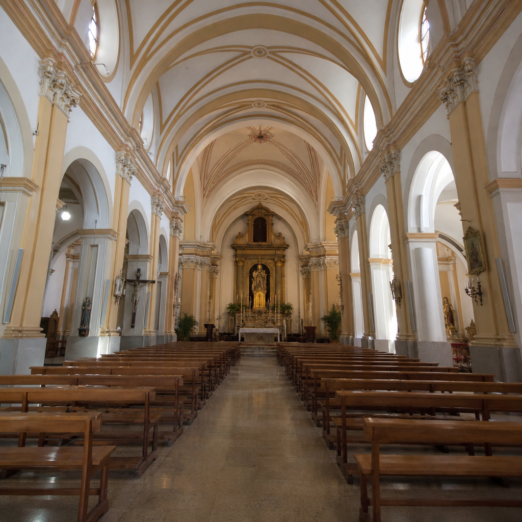 Nave y bóveda de la Iglesia Parroquial de Santa Bárbara en Peñarroya-Pueblonuevo