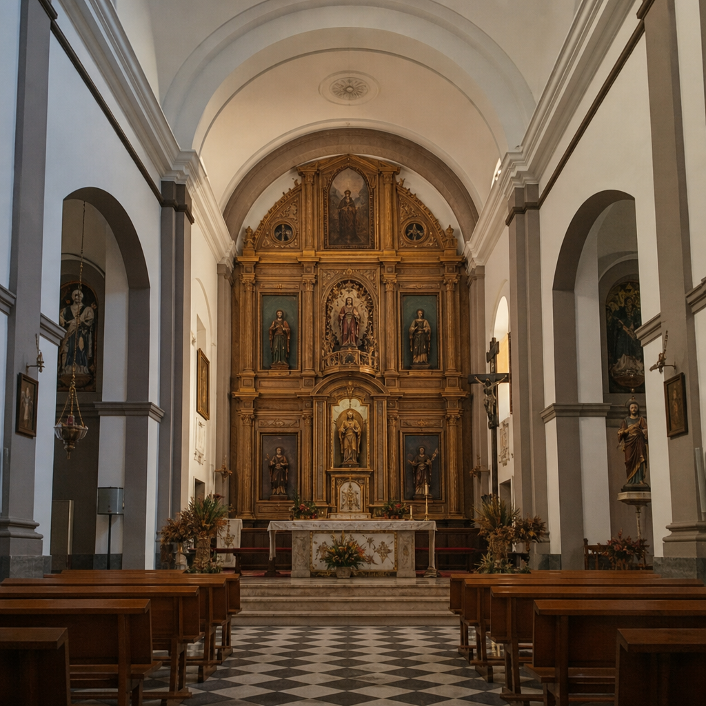 Retablo y altar mayor de la Iglesia Parroquial de Santa Bárbara en Peñarroya-Pueblonuevo