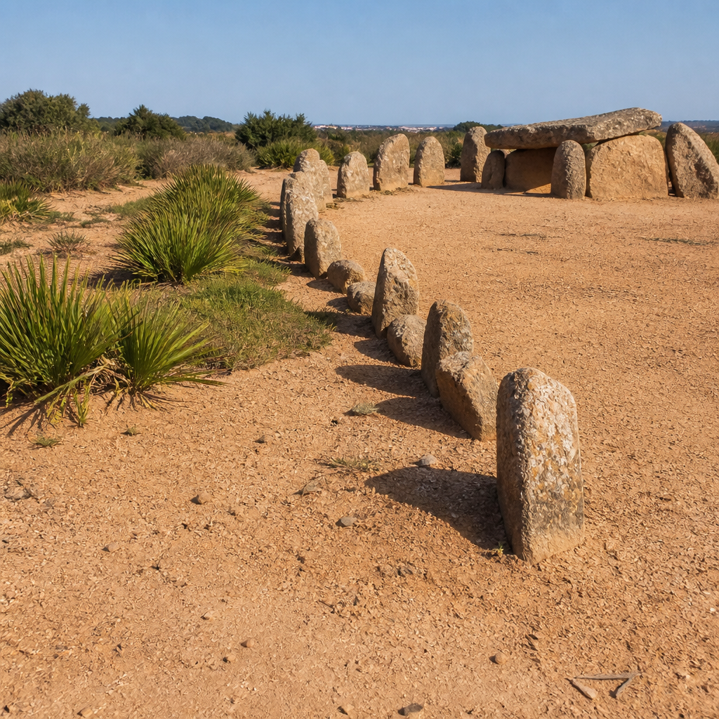 Anillo de piedras del Dolmen II de La Sierrezuela en Posadas junto a palmitos