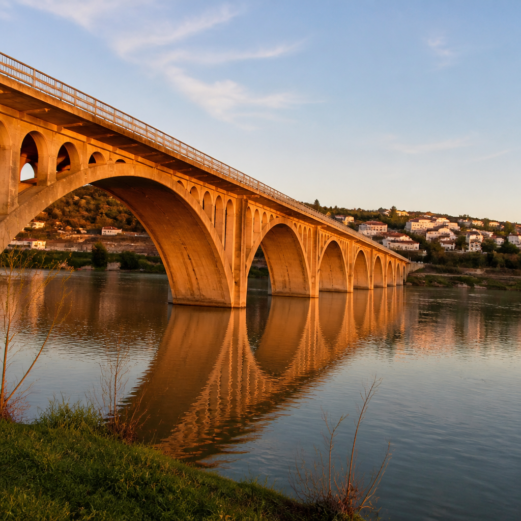 Puente Eduardo Torroja de Posadas visto desde la orilla del río