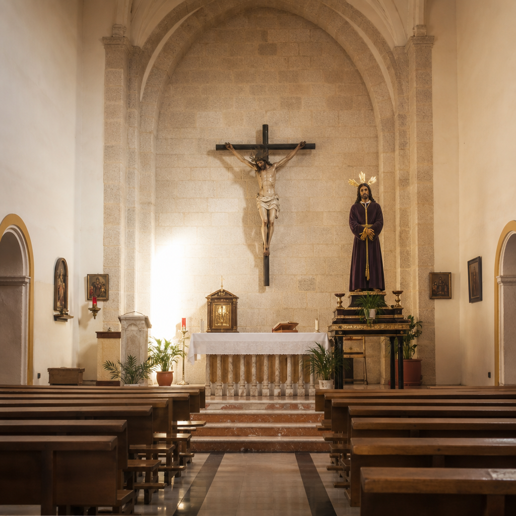 Altar mayor y Jesús Rescatado en la Iglesia Parroquial de San Bartolomé de Pozoblanco