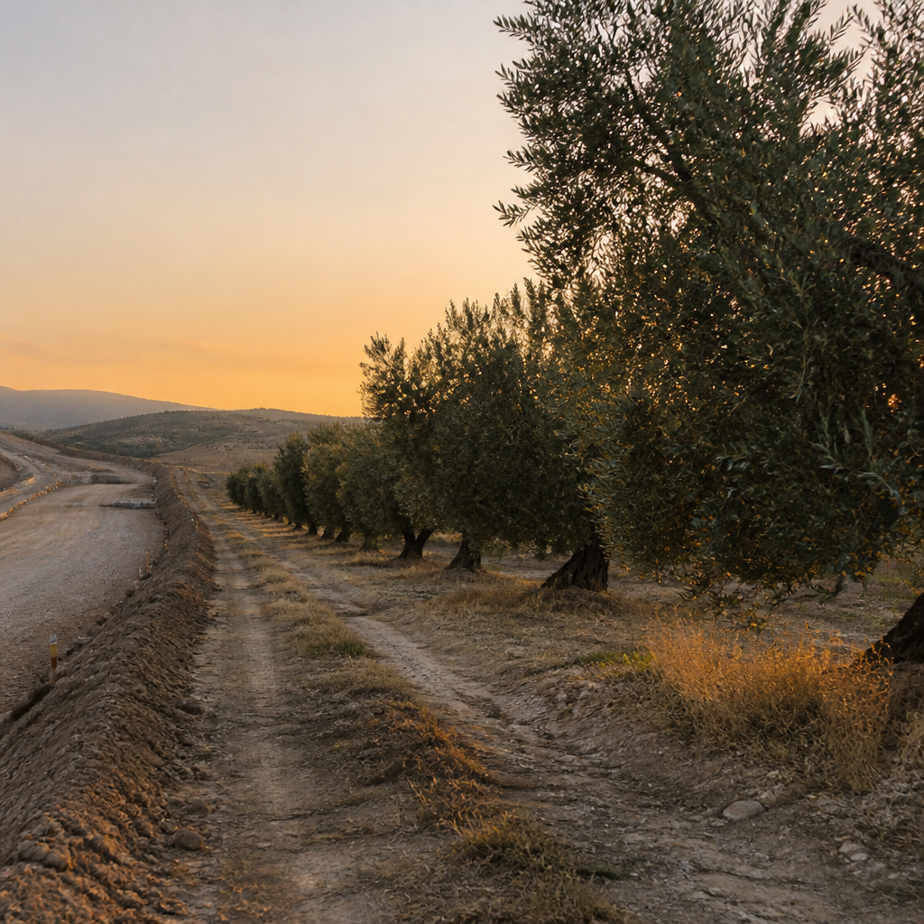 Paisaje de olivar junto a una carretera en las Angosturas, cerca de Priego de Córdoba