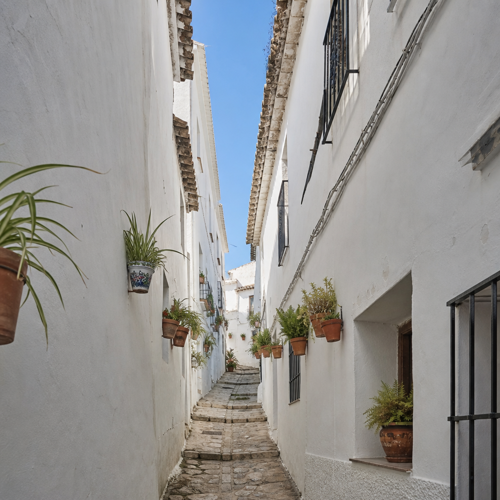 Calle Bajondillo estrecha en el barrio de la Villa de Priego