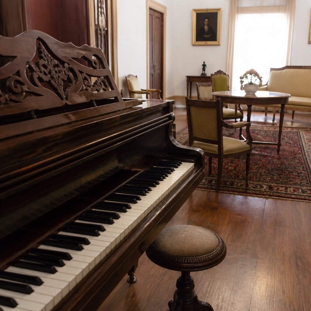 Piano en la sala familiar de la Casa Museo.