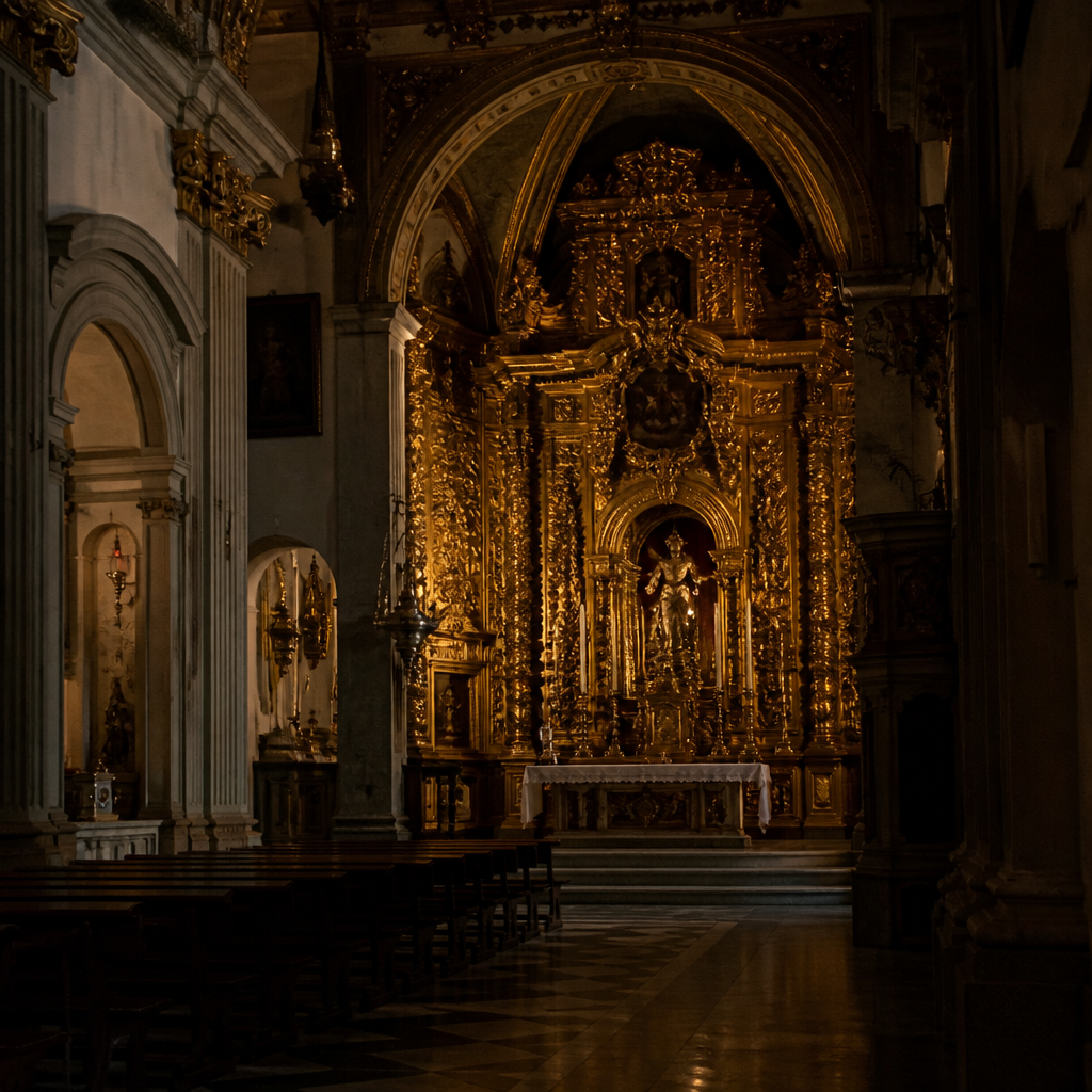 Retablo mayor y camarín de Jesús de la Humildad en la iglesia del antiguo convento de Puente Genil