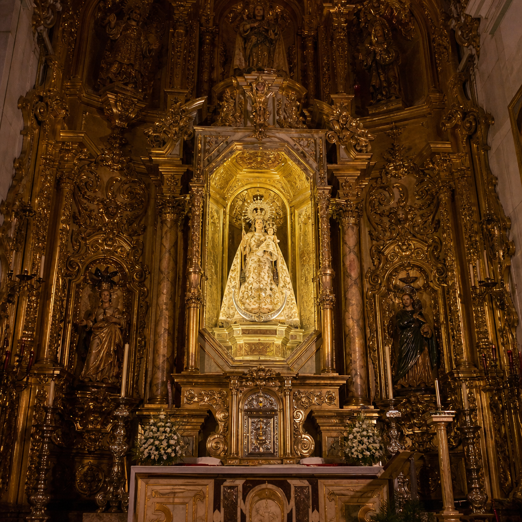 Camarín y retablo mayor con la Purísima en el Santuario de Nuestra Señora de la Concepción