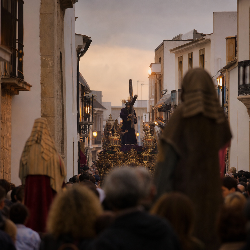 Paso de Jesús Nazareno, El Terrible, patrón de Puente Genil, ante las figuras bíblicas de la Mananta