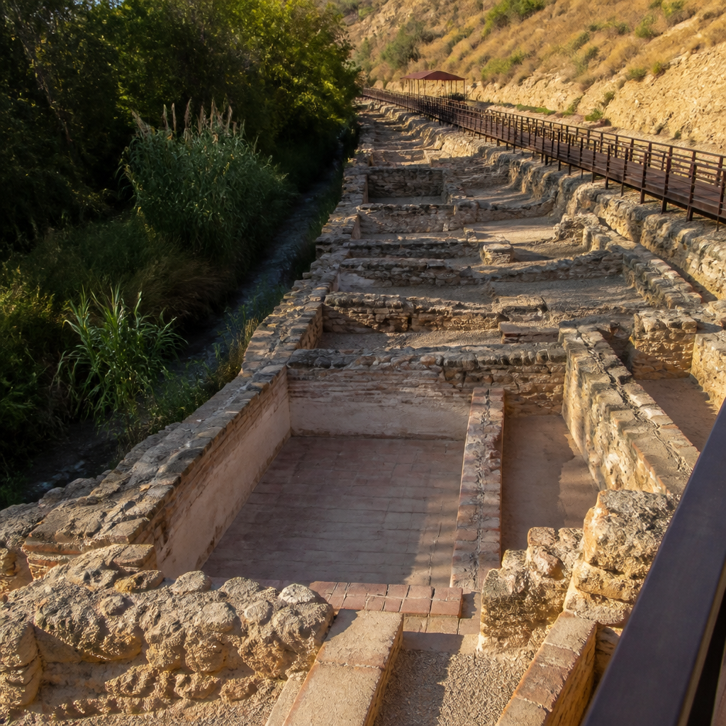 Termas romanas de la Villa Romana de Fuente Álamo vistas desde la pasarela, Puente Genil