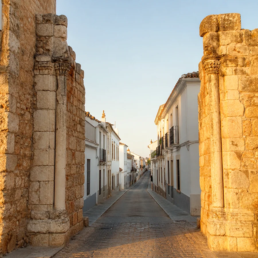 Recreación ilustrativa: Calle Martín López de Carmona, tramo del eje romano hacia la Puerta de Córdoba