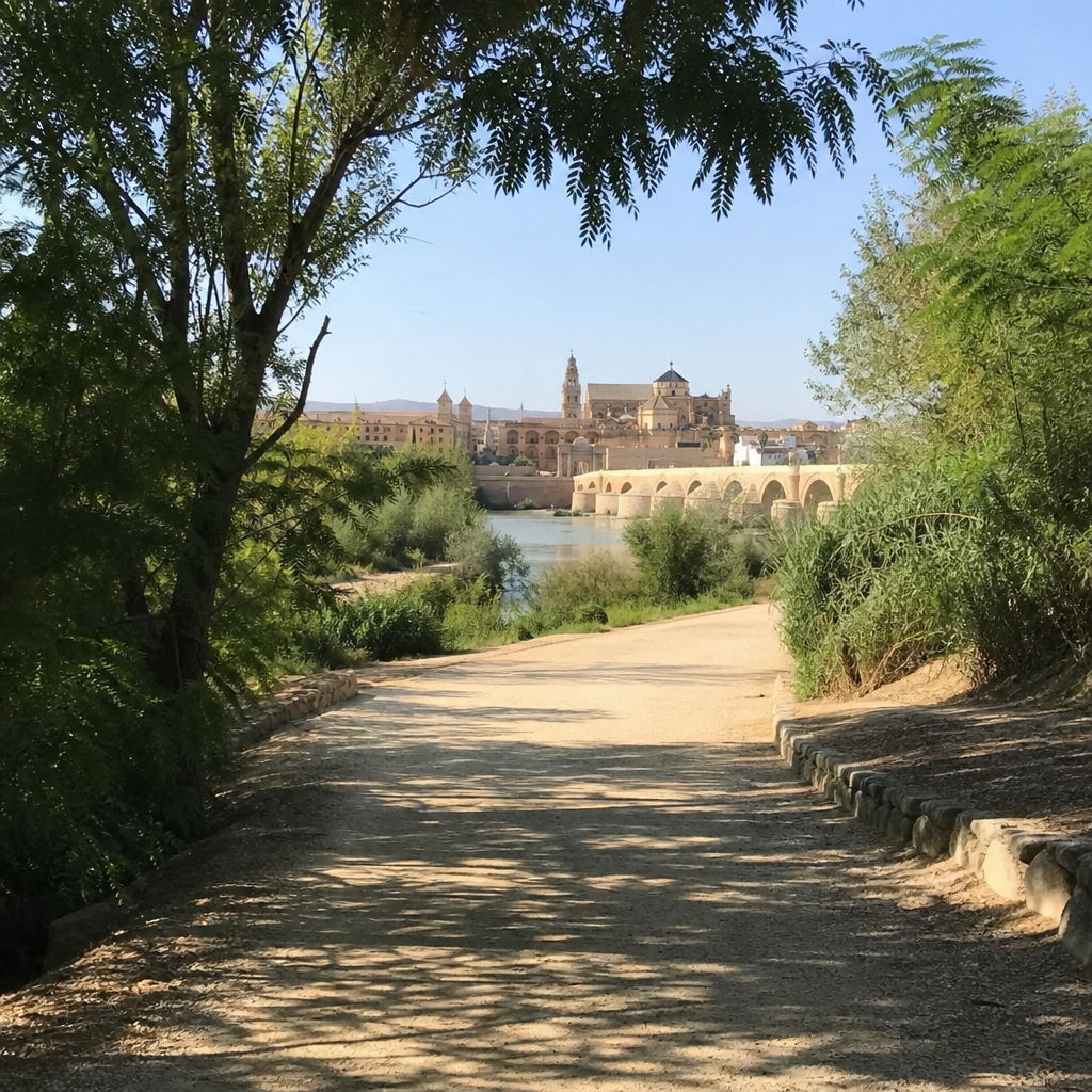 Parque de Miraflores con vistas al casco histórico, paseo por el Guadalquivir en Córdoba