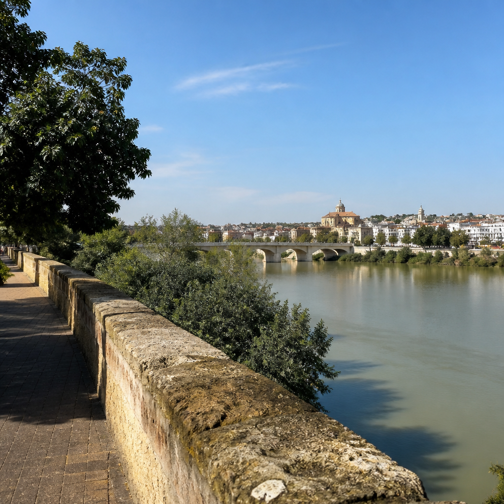 Paseo de la Ribera y murallón junto al Guadalquivir en Córdoba