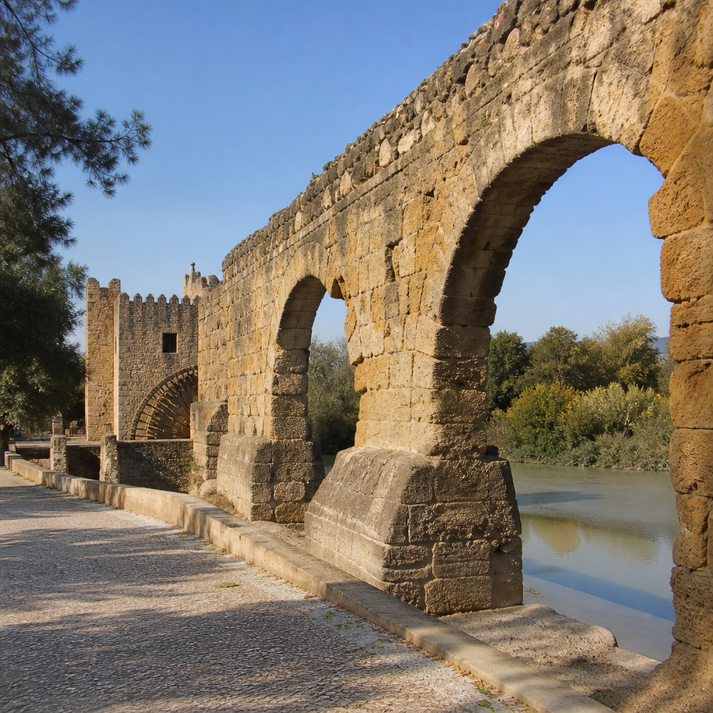Restos del acueducto del Molino de la Albolafia en Córdoba, agua del Guadalquivir