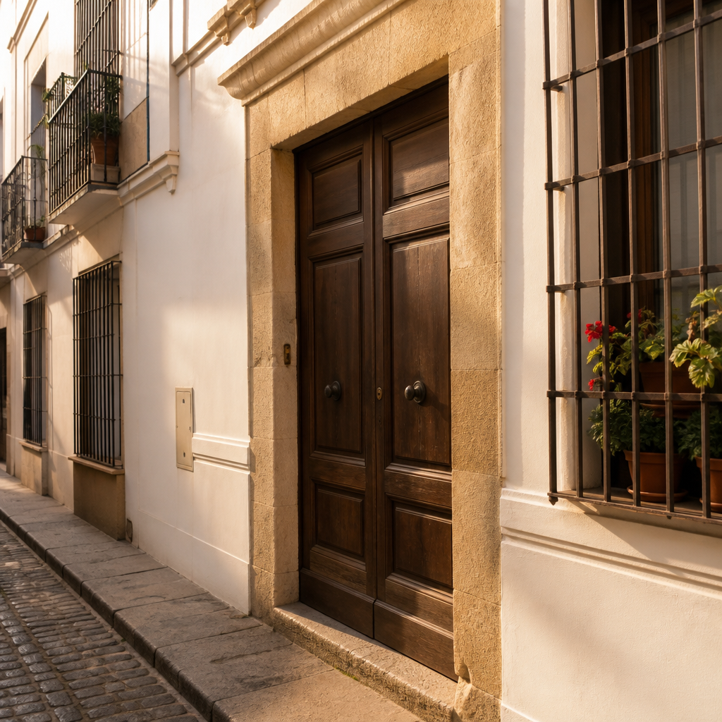 Entrada de una casa de vecinos en Córdoba, calle Chaparro, ejemplo del patio cordobés