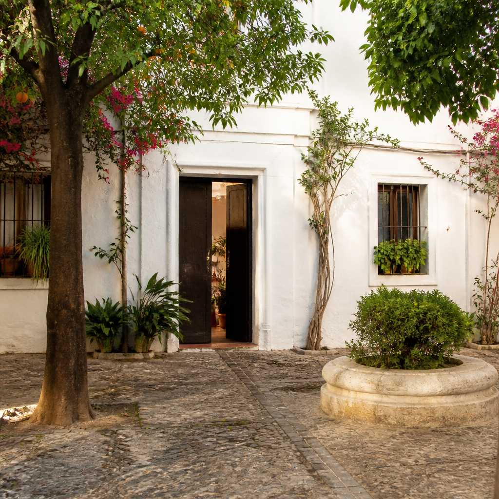 Entrada de un patio de Córdoba en la Plaza de las Tazas, parada del Festival de los Patios