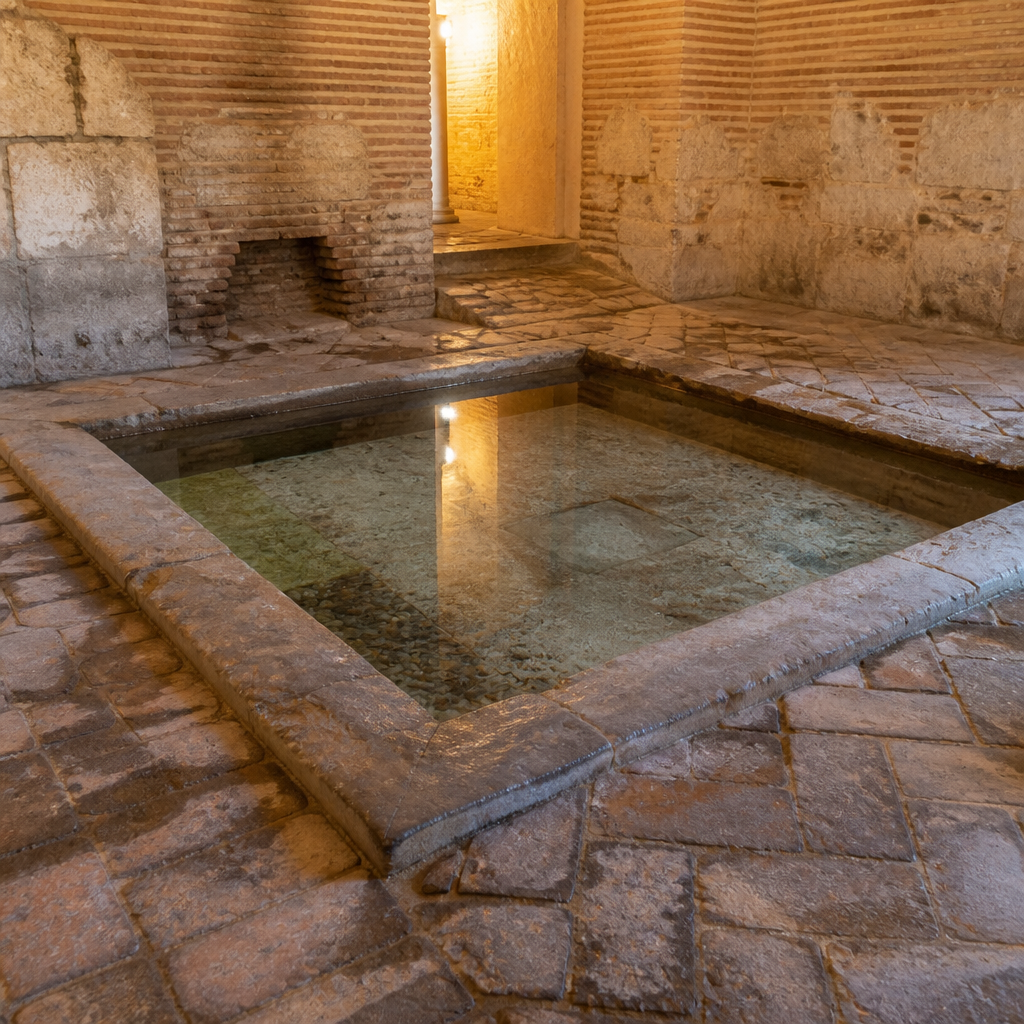 Baño almohade con estanque en los Baños Califales de Córdoba, siglo XII