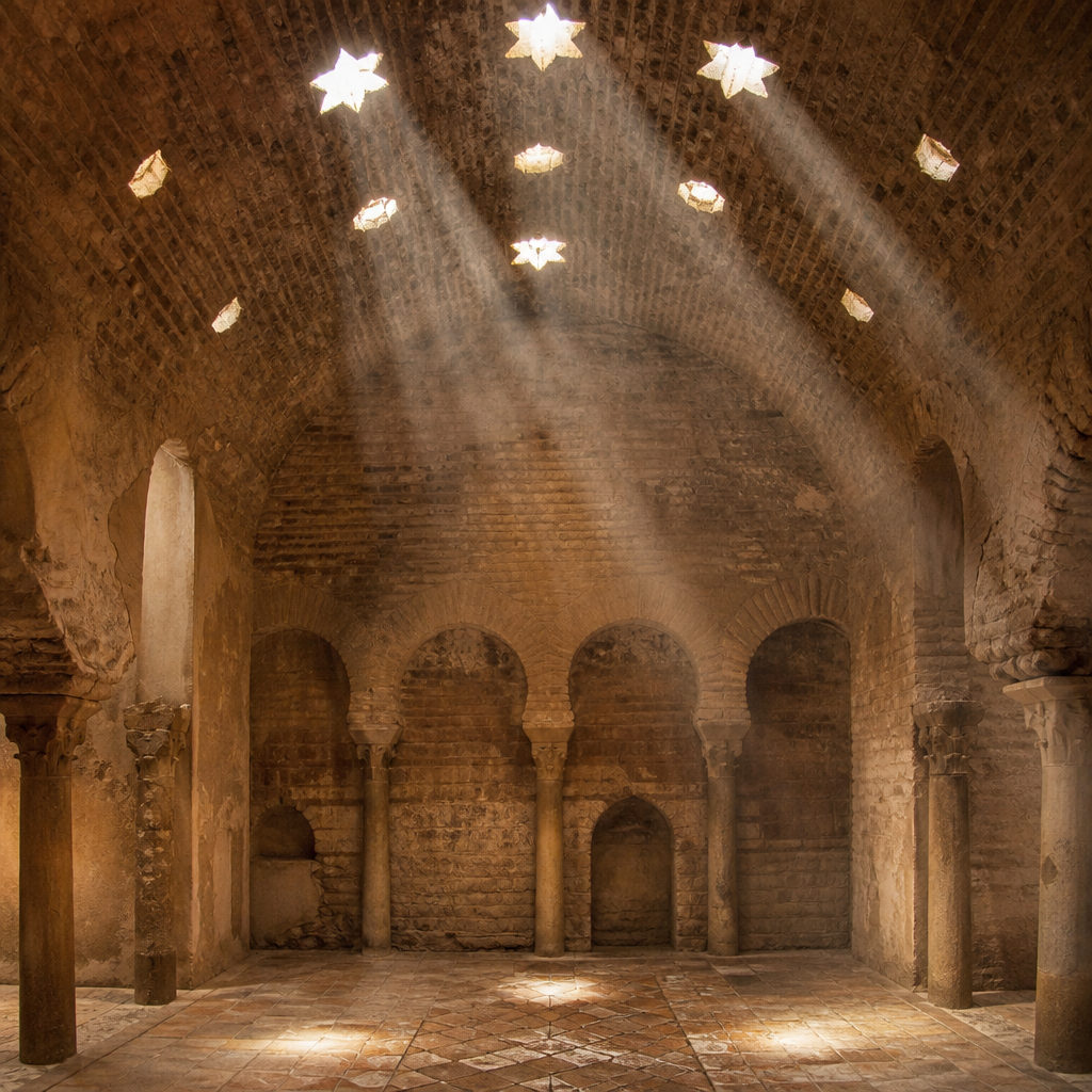 Sala templada de los Baños Califales de Córdoba con lucernarios y bóvedas