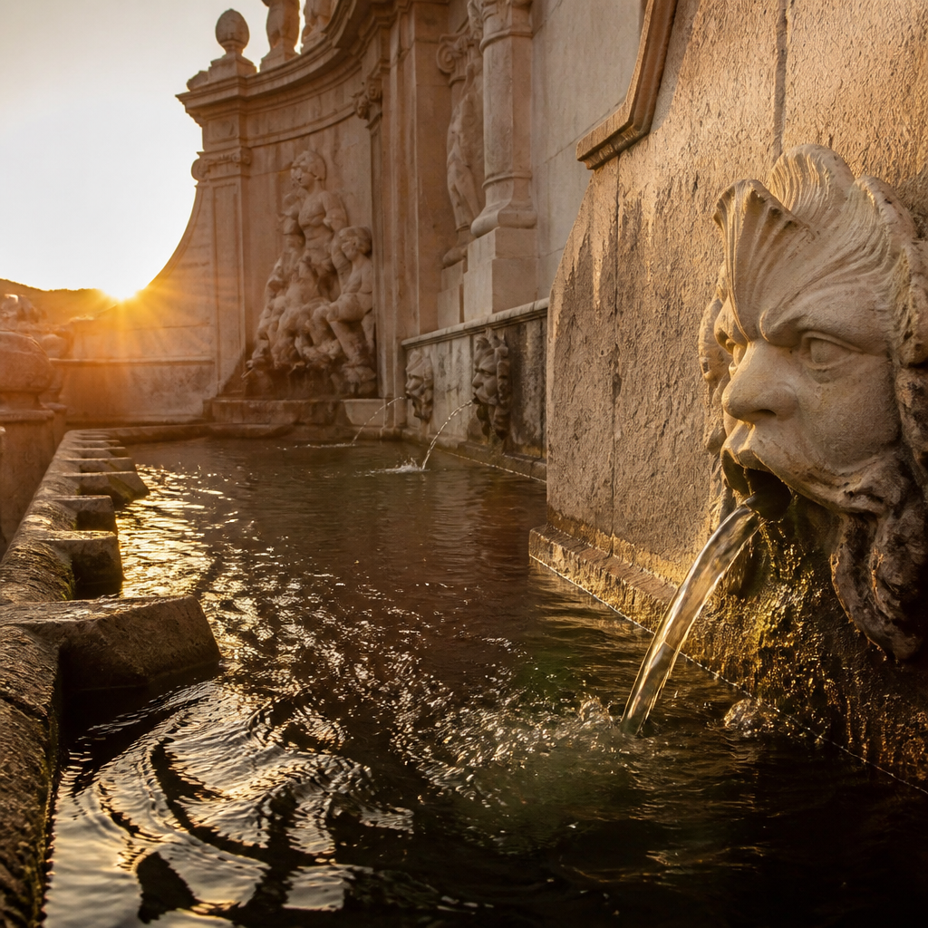 Fuente del Rey de Priego con sus estanques y esculturas