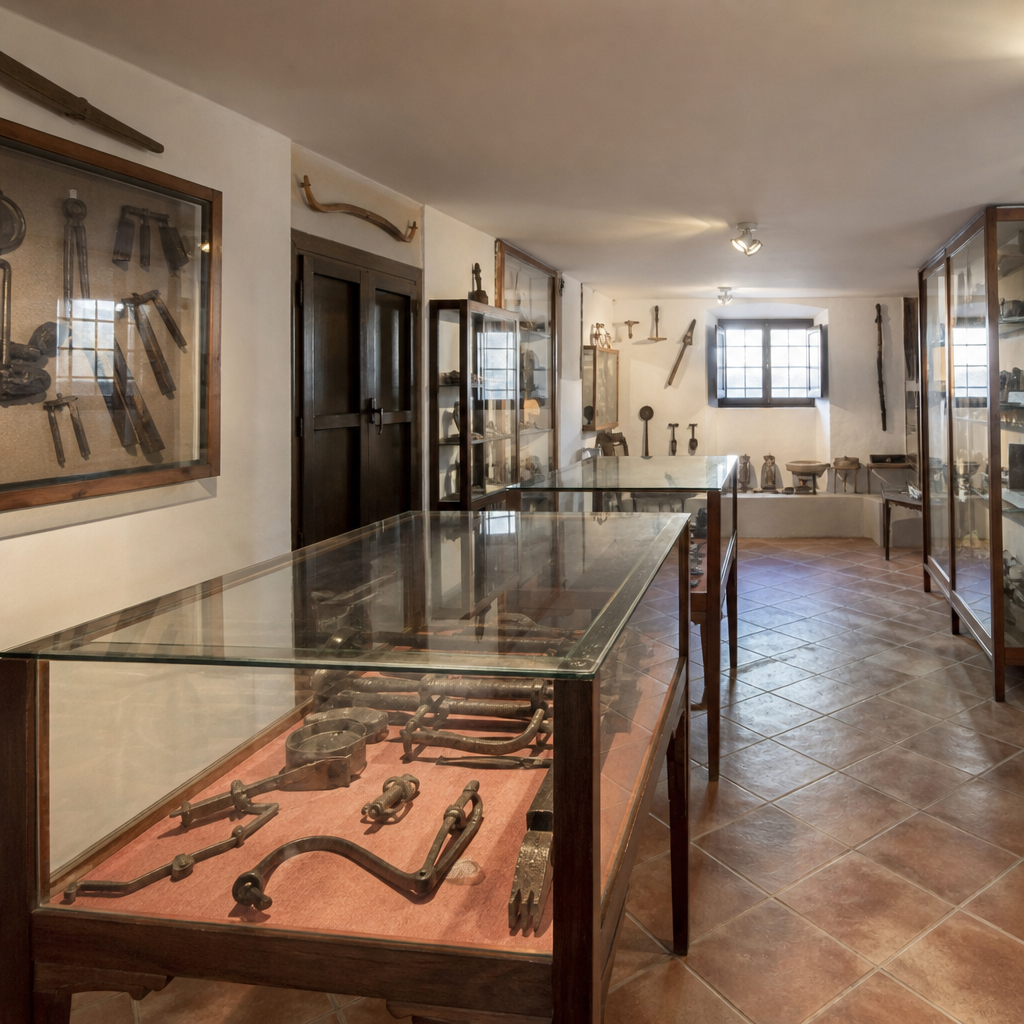 Sala expositiva de la Casa Museo del Jamón de Rute con utillaje antiguo