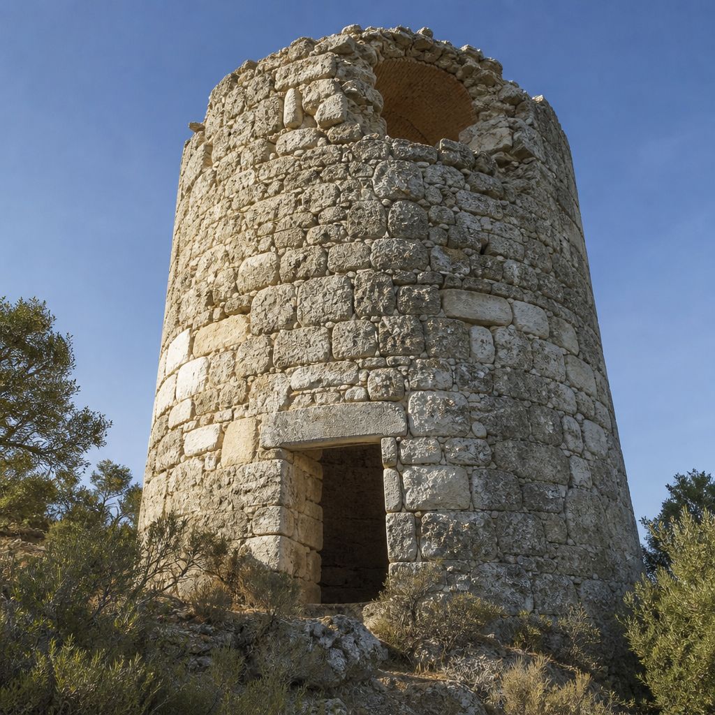 Torre del Canuto en Rute con su vano de acceso y la piedra restaurada
