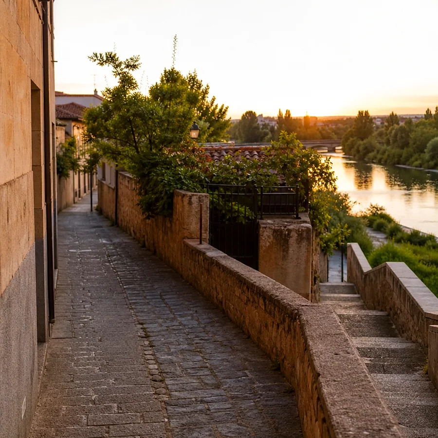 Recreación ilustrativa: Calle Ribera del Puente de Salamanca junto al Tormes