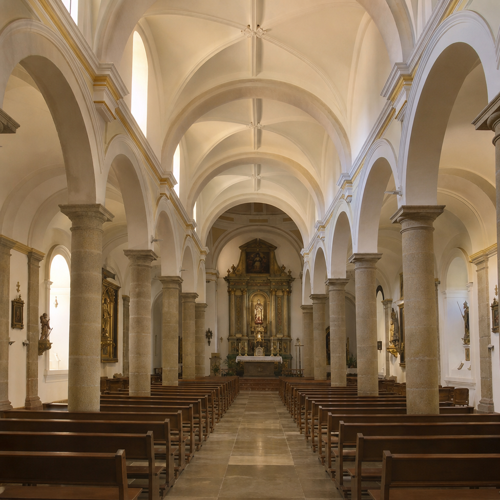 Nave y columnas toscanas de la Iglesia Parroquial de la Inmaculada Concepción en San Sebastián de los Ballesteros.