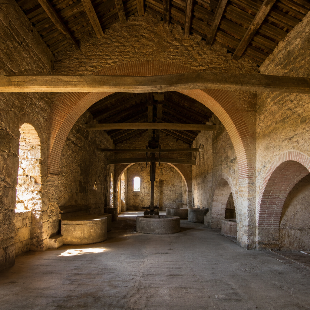 Naves de molienda y arcos del Molino del Rey en San Sebastián de los Ballesteros