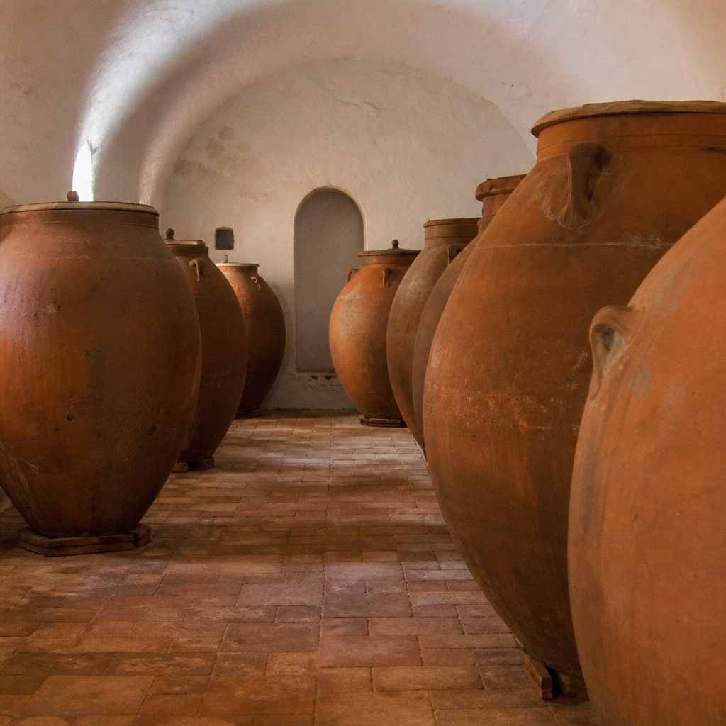 Bodega de tinajas restauradas del Molino del Rey en San Sebastián de los Ballesteros