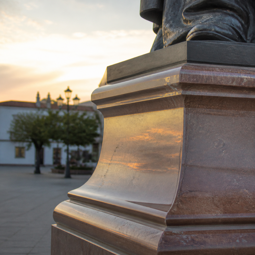 Pedestal de mármol rojo del Monumento a Carlos III en San Sebastián de los Ballesteros