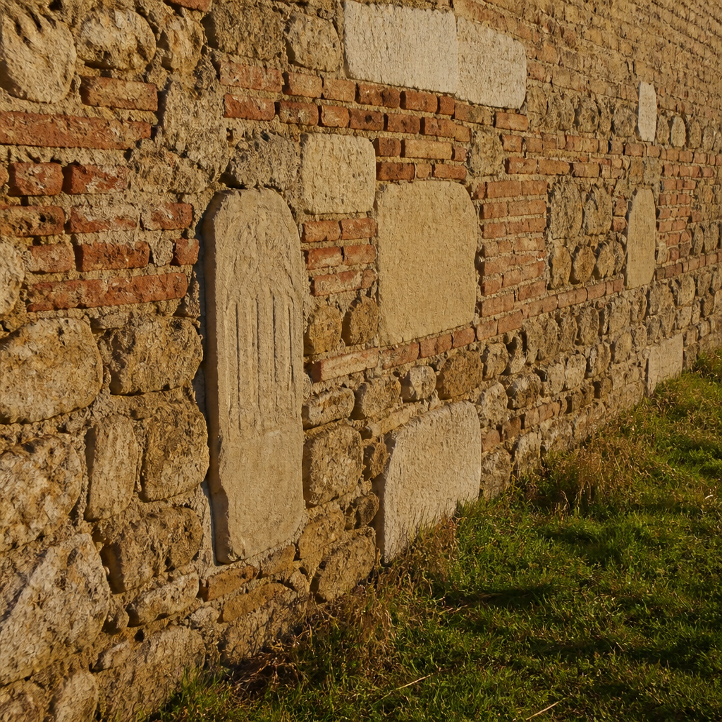 Sillares y estela en los muros de la Ermita de Santa Eufemia
