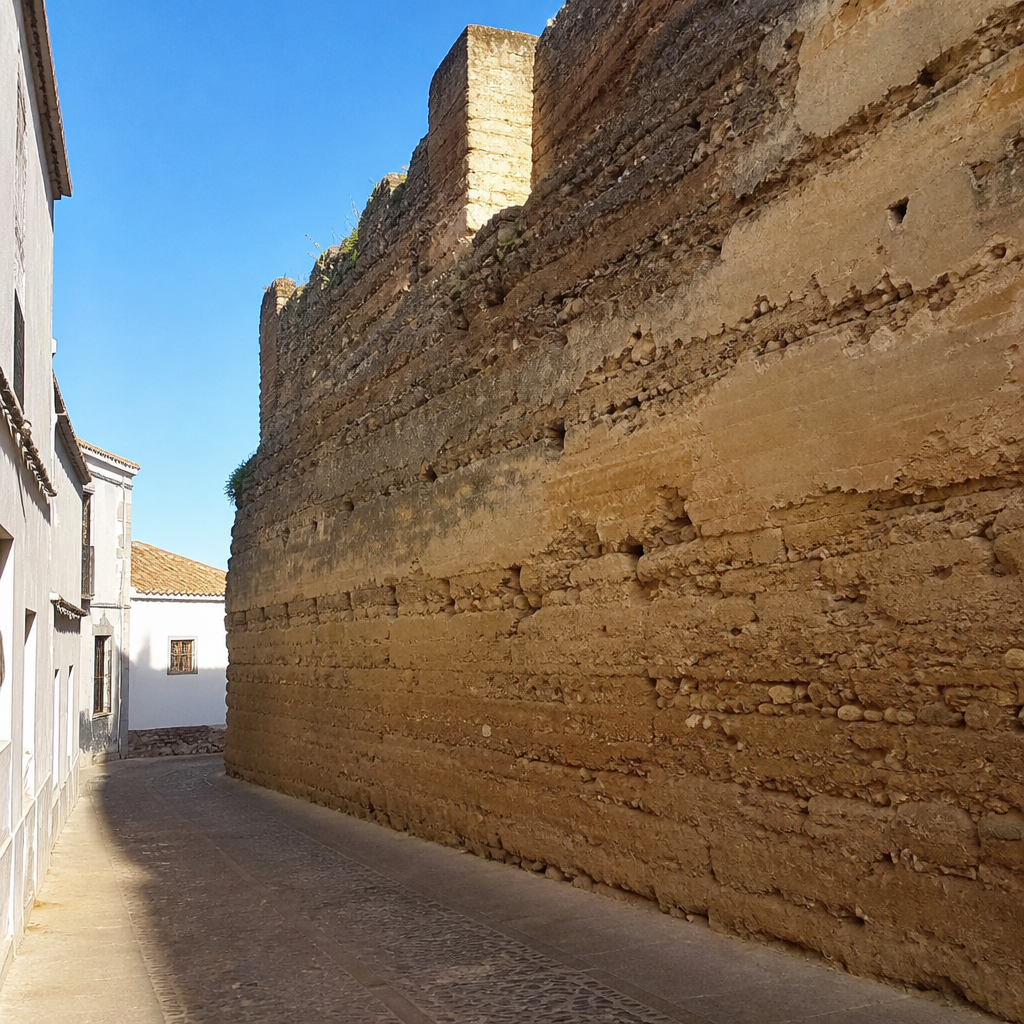 Lienzo de muralla de la calle Concepción en Santaella, con tapial en la parte superior