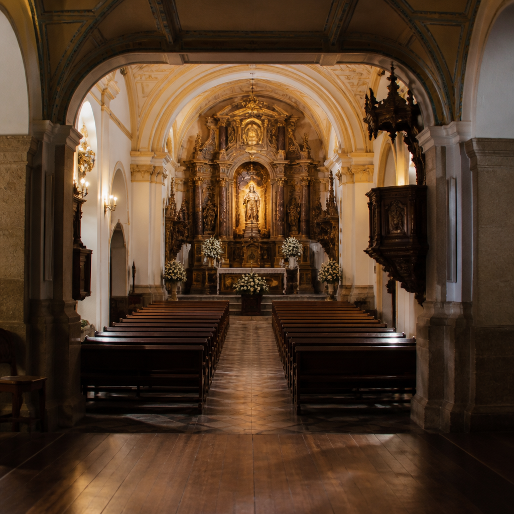 Nave y retablo mayor del Santuario de Nuestra Señora del Valle en Santaella