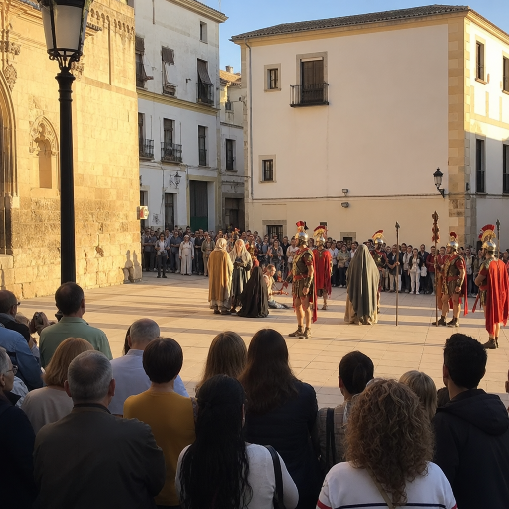 Paso viviente en la Plaza del Coso durante la Semana Santa de Baena