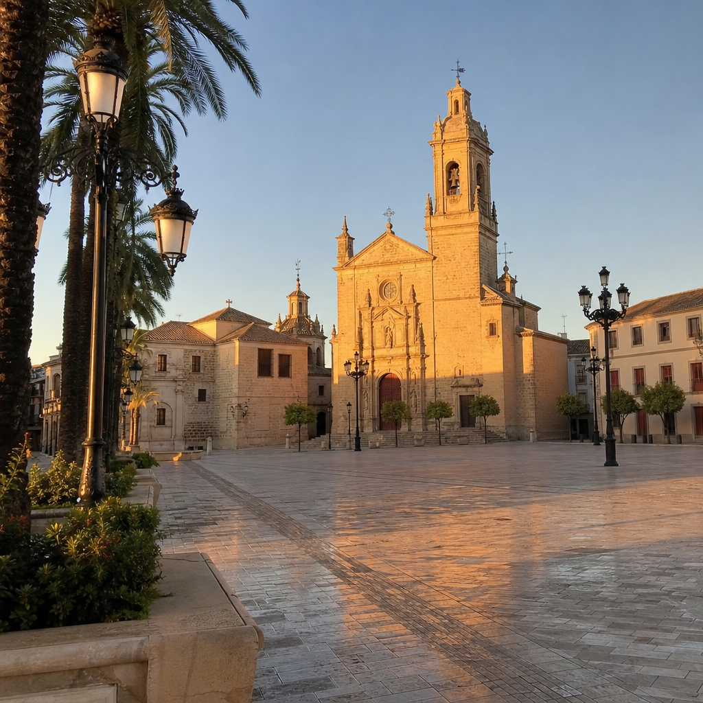 Plaza Nueva de Lucena con la iglesia de San Mateo al fondo, escenario de las procesiones