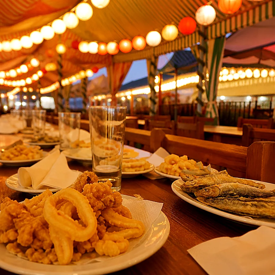 Recreación ilustrativa: Cena del pescaíto de la Feria de Abril