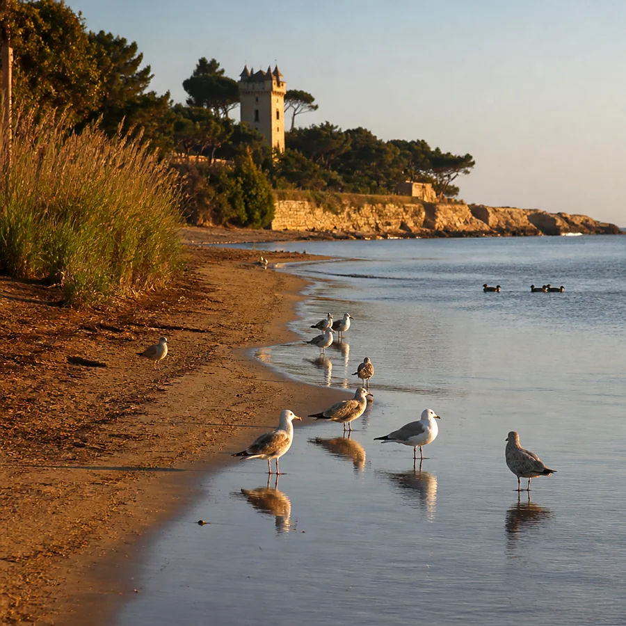 Recreación ilustrativa: Aves en la playa de Tamarit junto a la desembocadura del Gaià