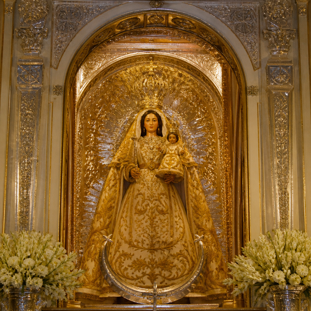 Imagen coronada de Nuestra Señora de las Veredas en su camarín.