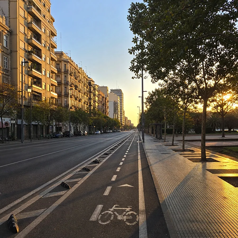 Recreación ilustrativa: Avenida del Reino de València, borde del barrio de Ruzafa