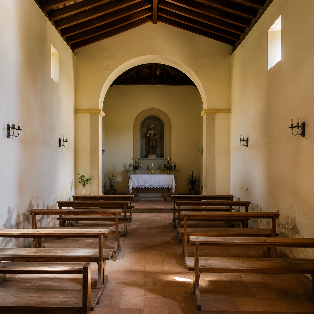 Nave y altar con arco de la Ermita de San Isidro en Valenzuela