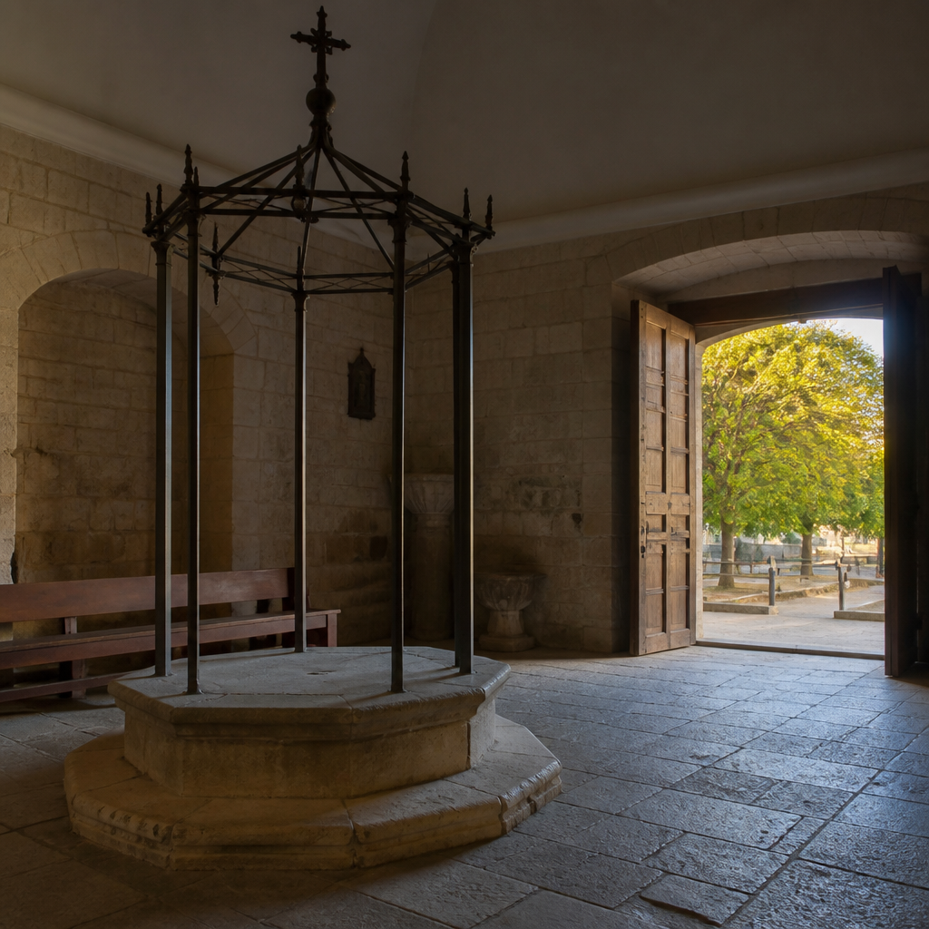Templete de hierro octogonal en la ermita del Calvario de Valenzuela, parte de la ruta de la iglesia de la Asunción