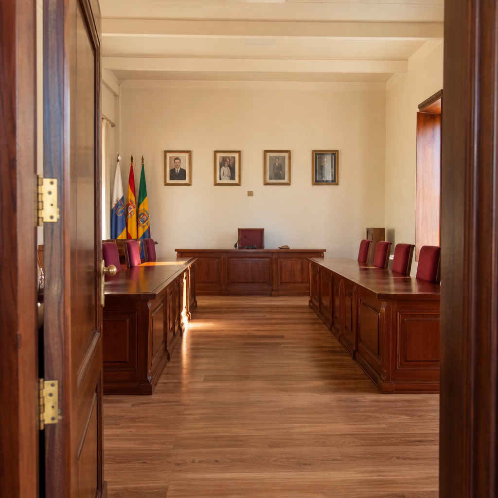 Salón de Plenos de la Casa Consistorial de Valsequillo con retratos de alcaldes