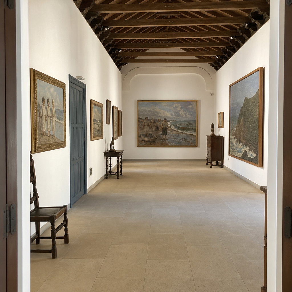 Cuadros de Pedro Bueno expuestos en la sala principal.