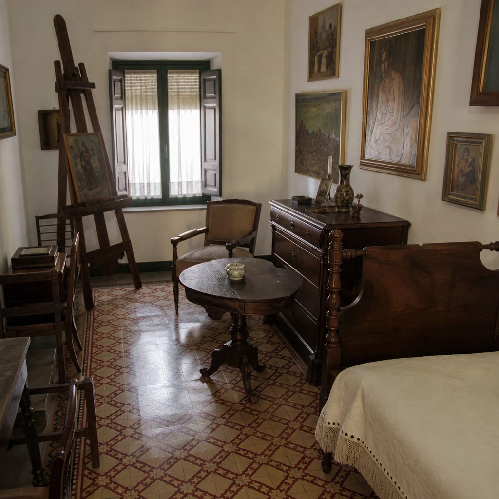 Muebles y cuadros en una estancia doméstica de la casa-museo.